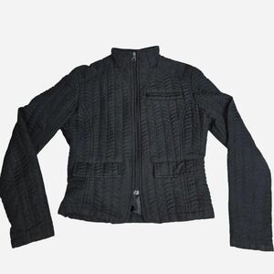 Clique Women Black Quilted‎ Chevron Mock Neck Full Zip Lightweight Jacket Small